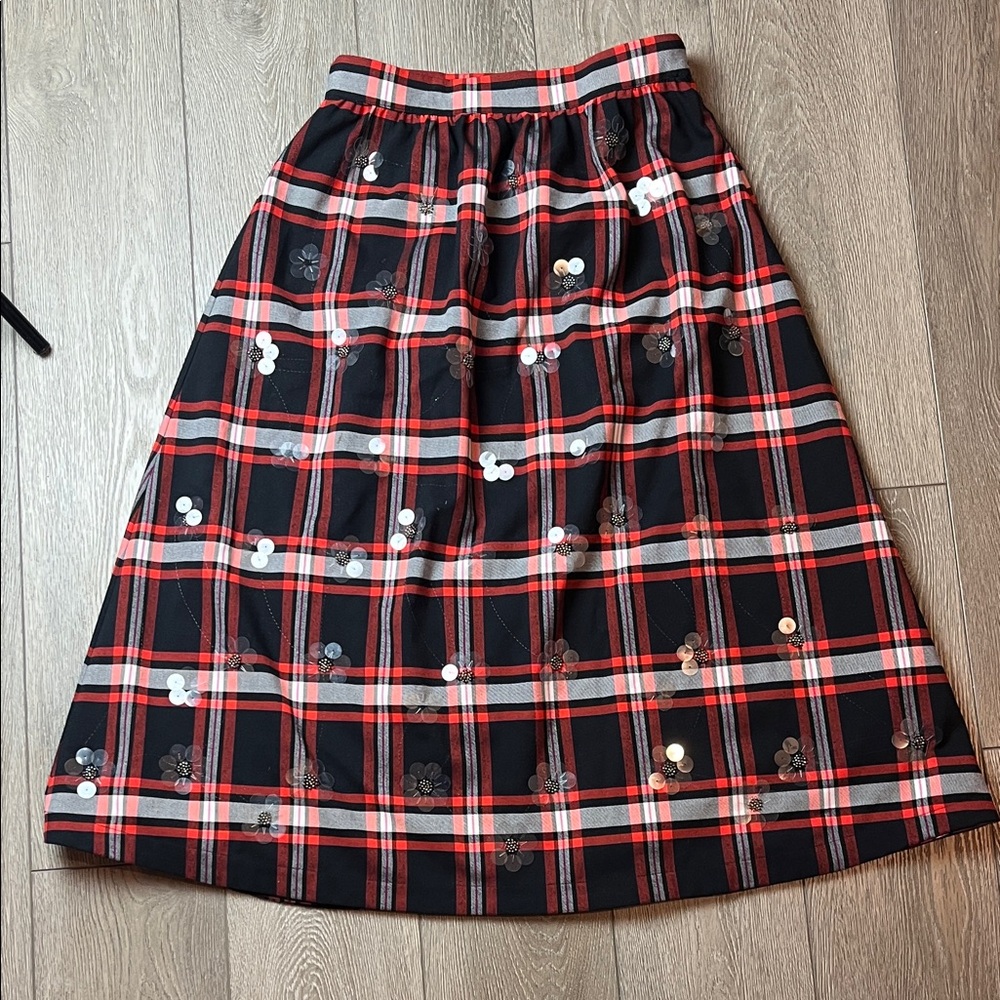 Anthropologie Maeve Red and Black Plaid Sequin Skirt size 10 women 

Closet